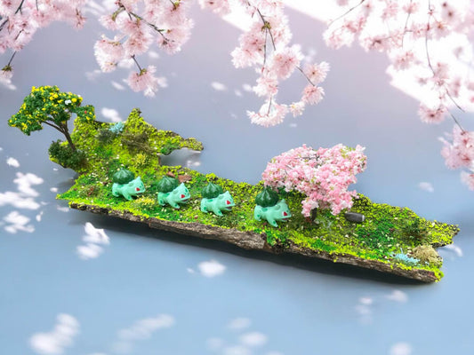 Handcrafted Pokémon dioramas on real bark | Unique scenes featuring various Pokémon | Perfect gift for Pokémon fans